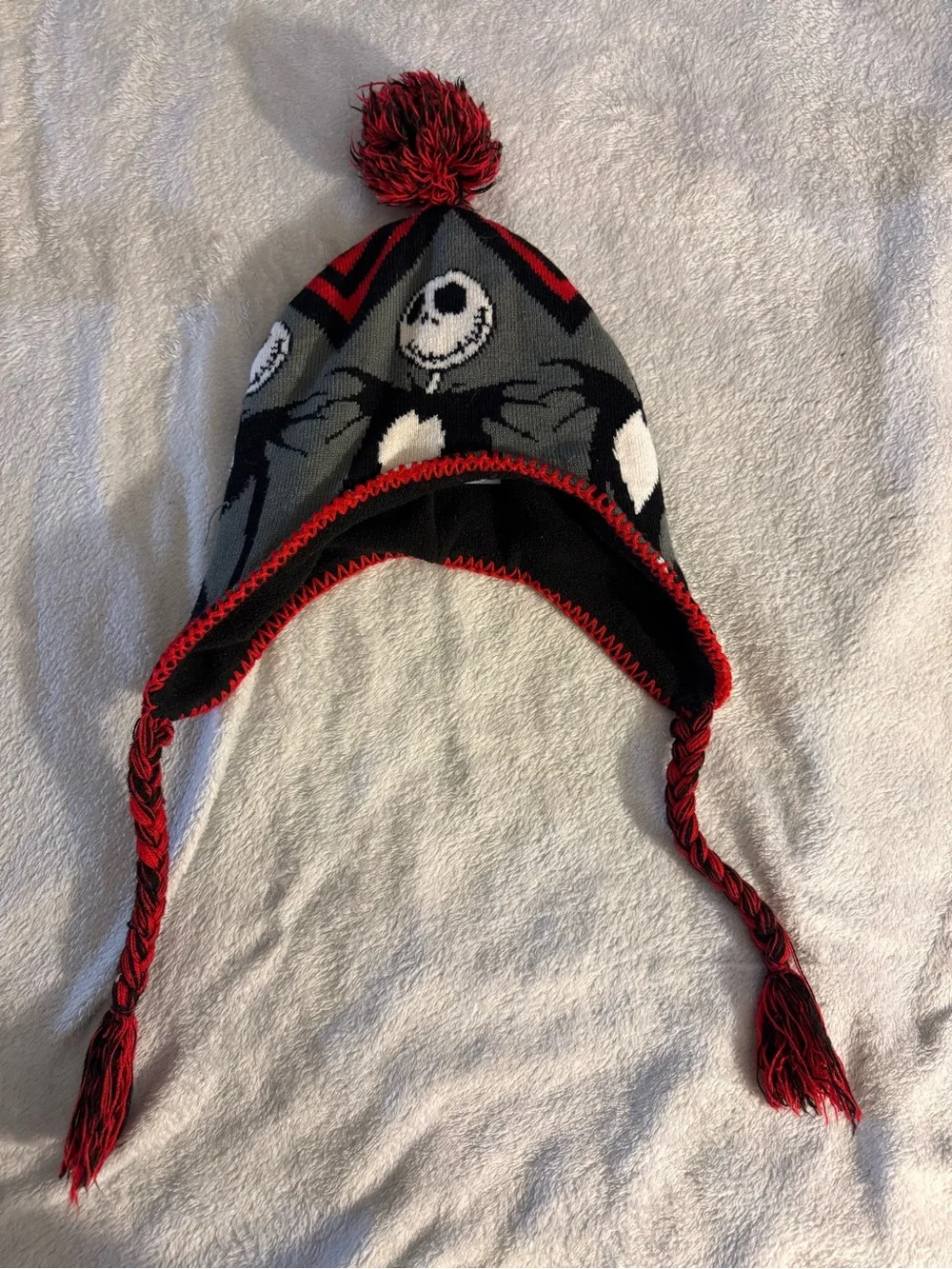 Disney The Nightmare Before Christmas Red and Black Knit Pom Beanie